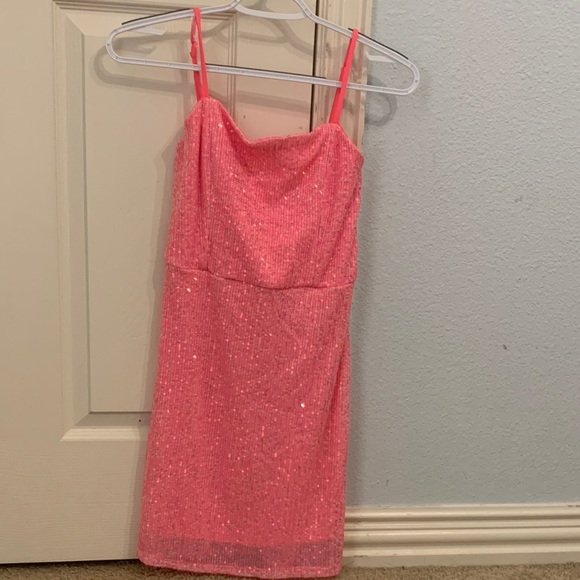 Pink Sequin Spaghetti Strap Dress - Picture 1 of 3